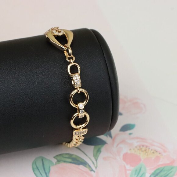 "Sparkling Rose Gold Bracelet with Elegant Round & Chain Link Detail, XPBL0909 - Picture 11 of 13